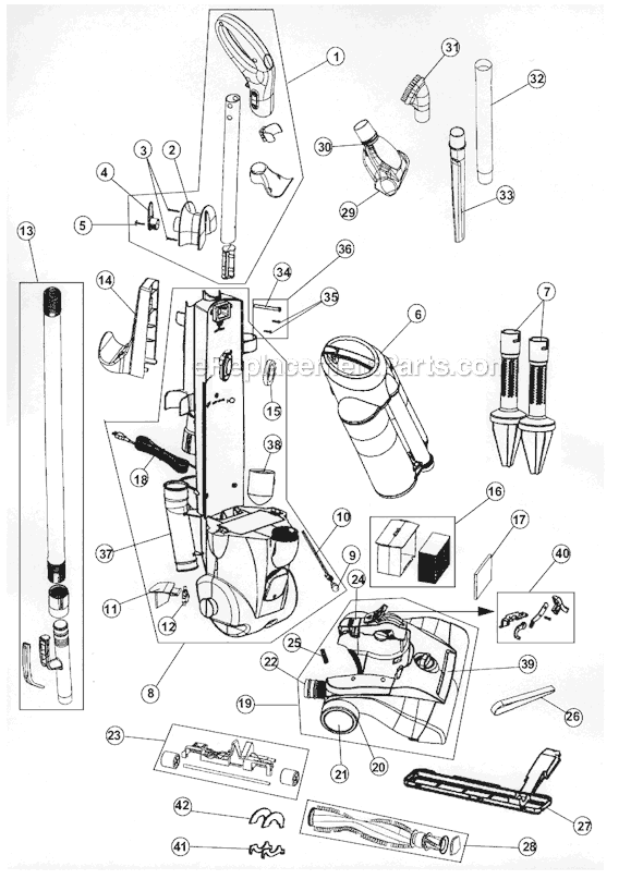 Page A Diagram and Parts List for M110009  Dirt Devil Upright Vacuum